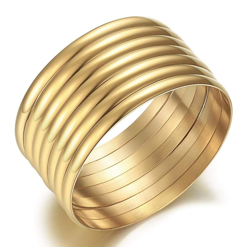 Castillna 14K Gold Plated Gold Bangle Bracelets for Women, Set of 7 Pieces, 7.8 Inches - Image 1